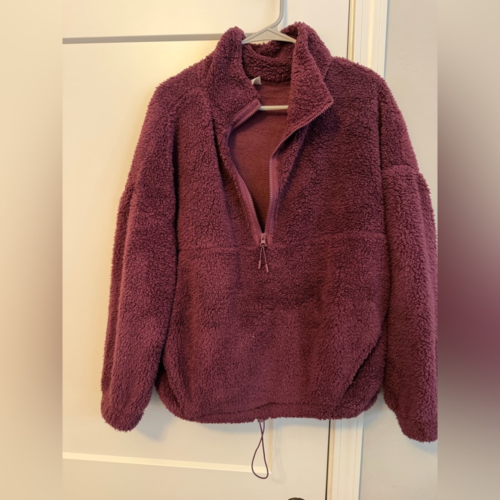 No Boundaries Plush Sherpa Half-Zip Jacket - Burgundy